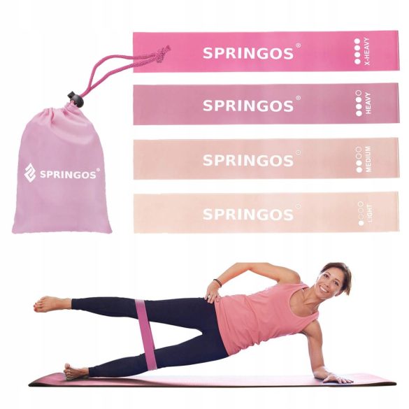 4 elasztikus rózsaszín gumiszalag készlet , szalaggal való edzéshez 