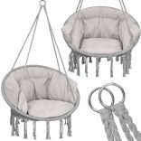 Kerti függőszék párnával rojtokkal Fekete / Szürke