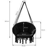 Kerti függőszék párnával rojtokkal Fekete / Szürke