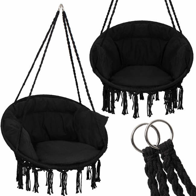 Image of Kerti függőszék párnával rojtokkal Fekete / Szürke