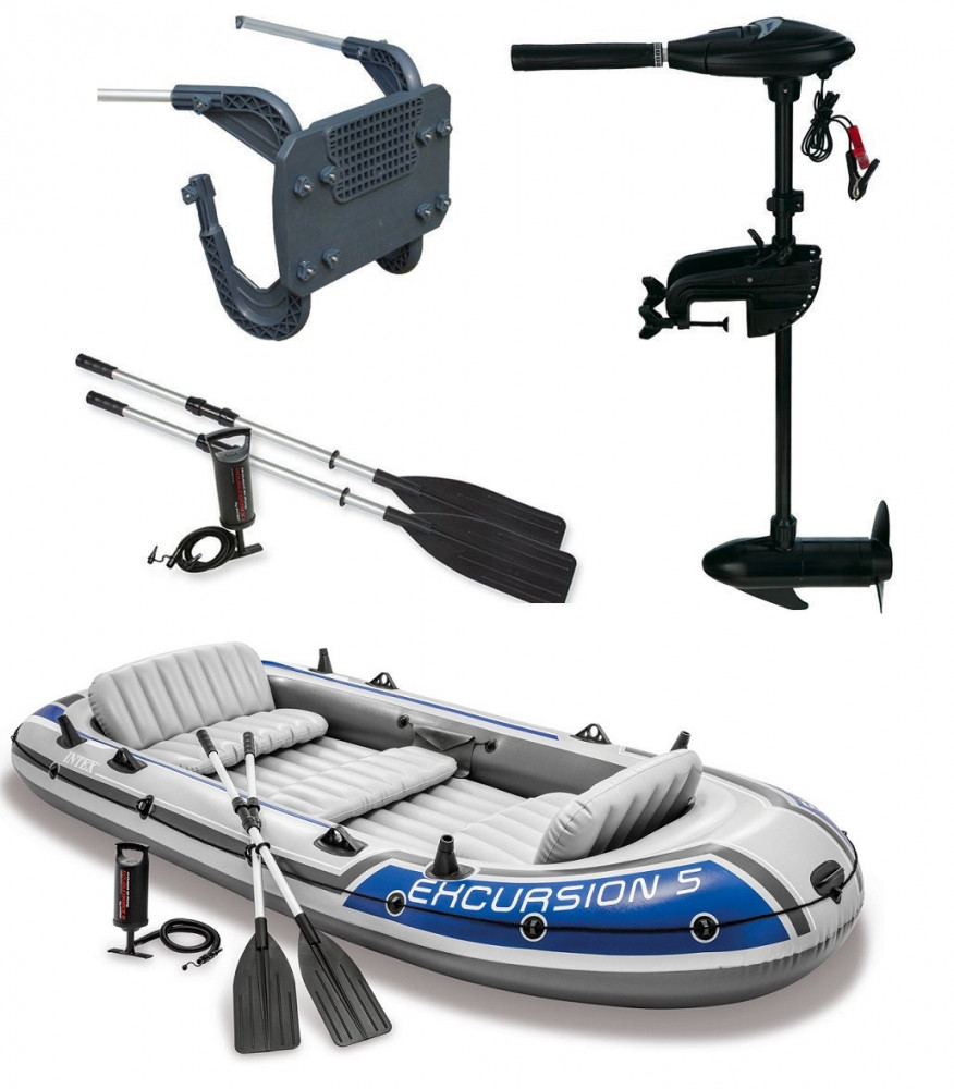Image of Intex szett , gumicsónak Excursion 5 + Elektromos csónakmotor 40lbs + motortartó